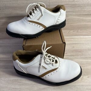 FootJoy GreenJoys Women’s Oxford Golf Shoes White & Tan Lace-Up — Size 7M